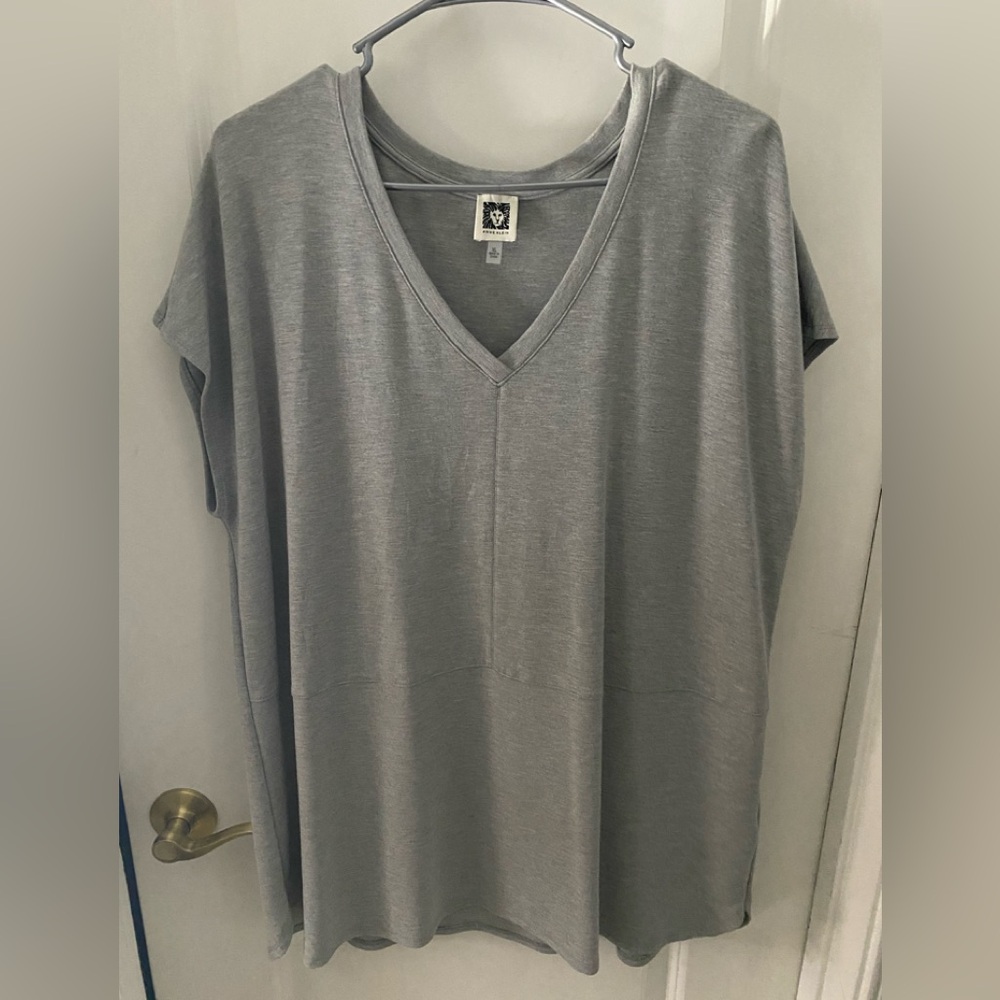 Anne Klein Heather Gray V-Neck Top